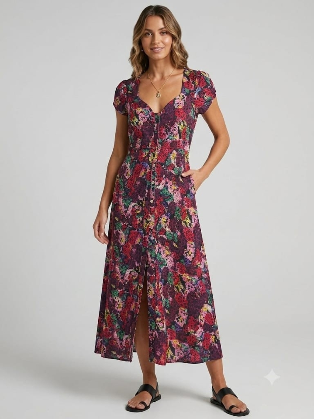 Nasty Gal Collection Floral Button-Front Midi Dress